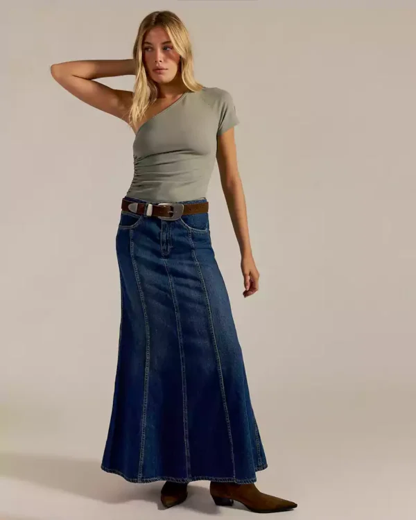 Light washed denim maxi skirts