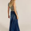 Light washed denim maxi skirts
