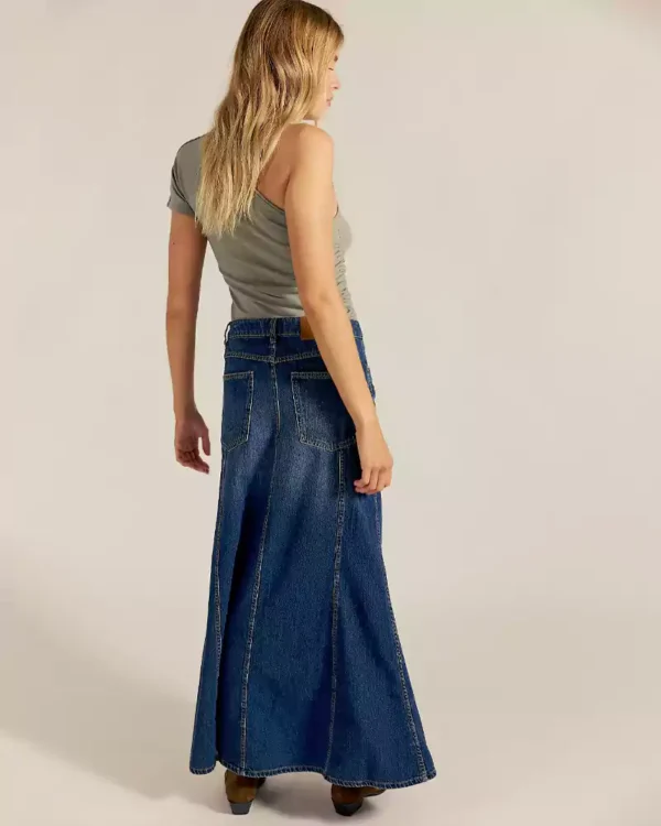 Light washed denim maxi skirts