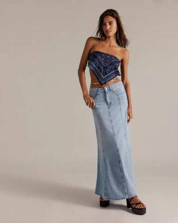 Light washed denim maxi skirts