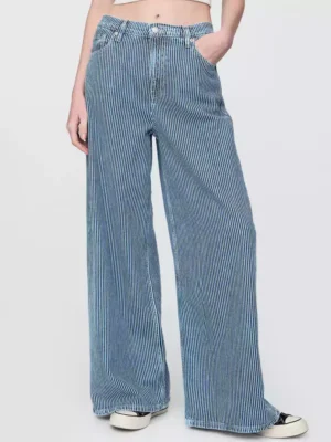Mid Rise UltraSoft Denim Stripe Baggy Jeans