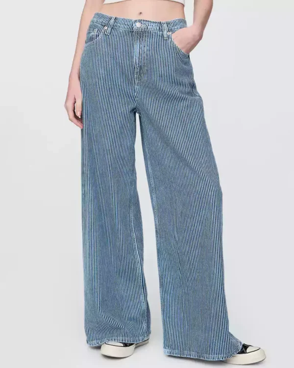 Mid Rise UltraSoft Denim Stripe Baggy Jeans Mid Rise UltraSoft Denim Stripe Baggy Jeans