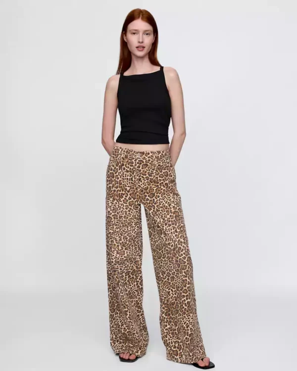 Mid Rise UltraSoft Leopard Baggy Jeans