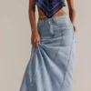 Light washed denim maxi skirts