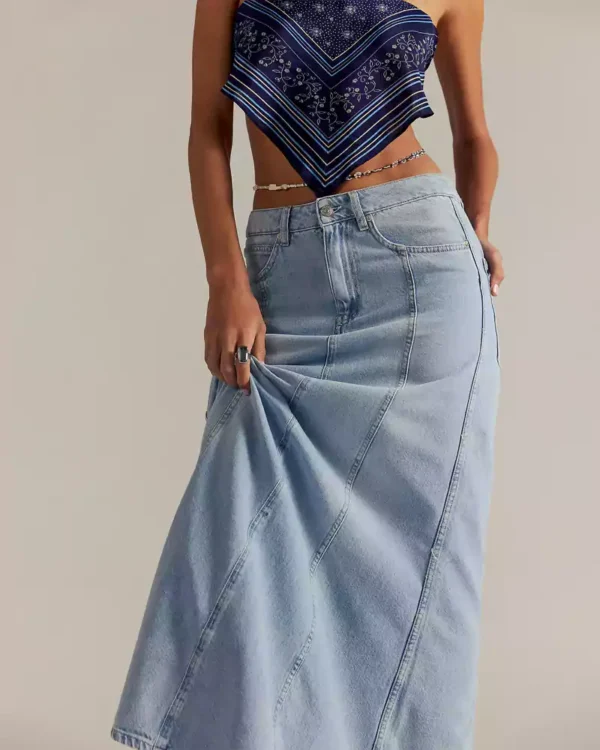 Light washed denim maxi skirts