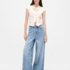 Off white wash Denim Tie-Neck Top Off white wash Denim Tie-Neck Top