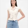 Off white wash Denim Tie-Neck Top Off white wash Denim Tie-Neck Top