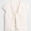 Off white wash Denim Tie-Neck Top Off white wash Denim Tie-Neck Top