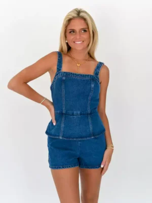 Peplum women denim rompers