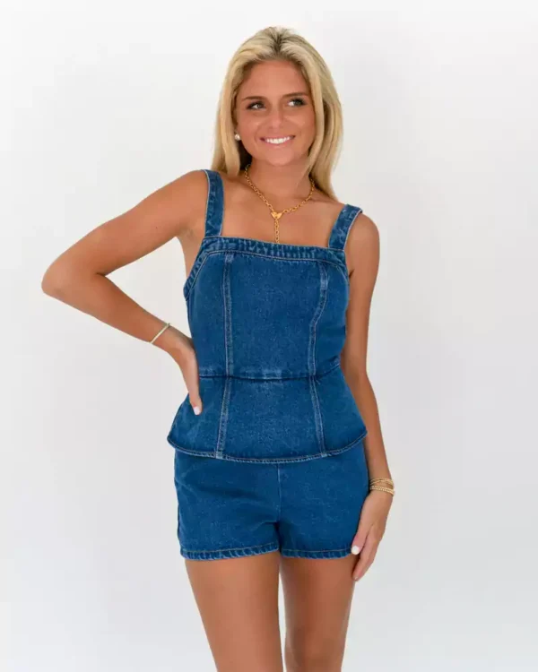 Peplum women denim rompers Peplum women denim rompers