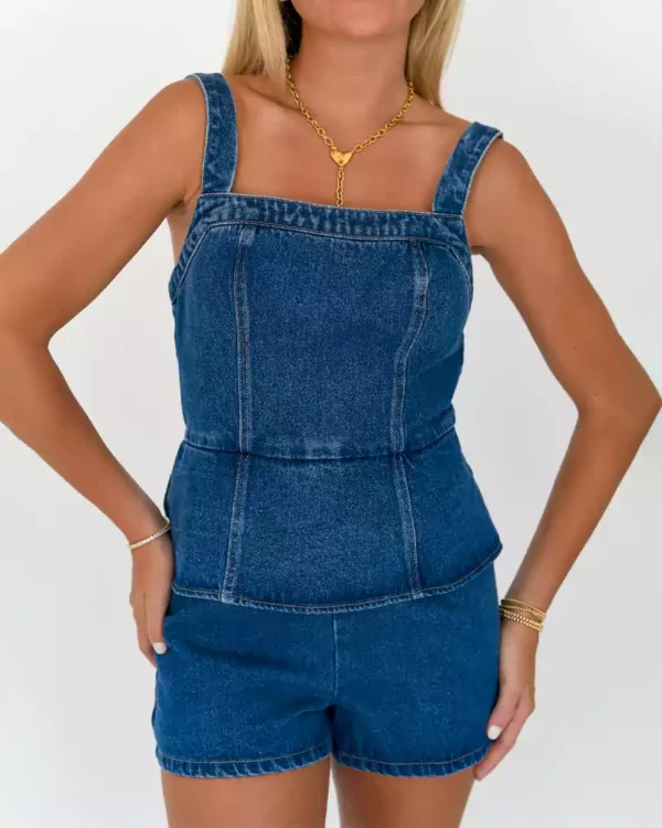 Peplum women denim rompers Peplum women denim rompers