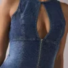 Plunging Keyhole Cutout Zip-Front Denim Vest Top
