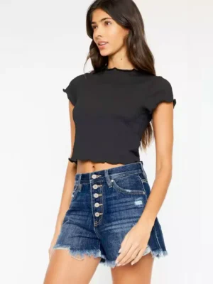 Raw Hem Button-Fly Denim Shorts