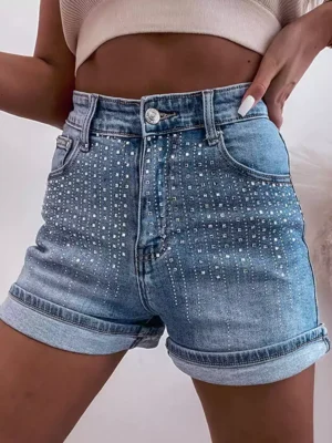 Rhinestone High Waist Denim Shorts Rhinestone High Waist Denim Shorts