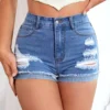 Ripped Raw Hem Denim women Shorts