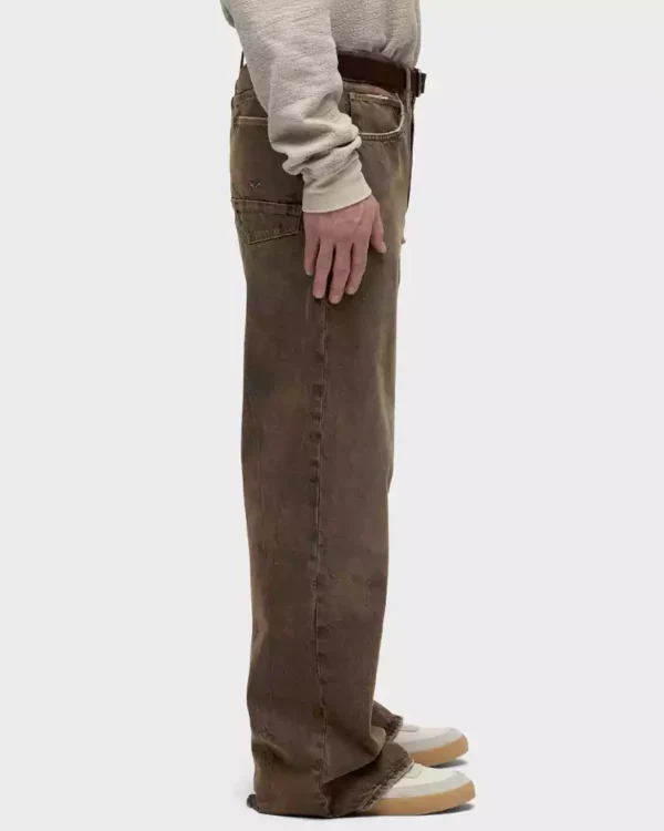 Mid rise waist denim jeans distressed dark brown wash