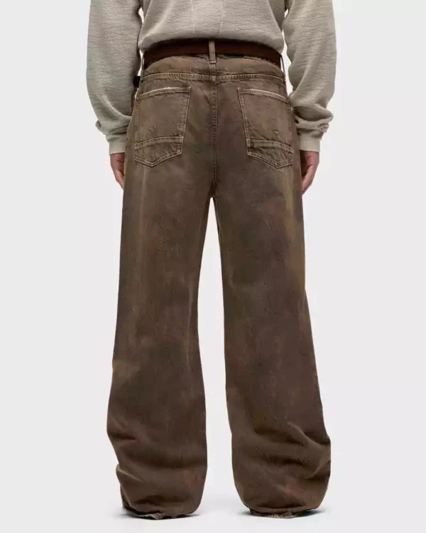 Mid rise waist denim jeans distressed dark brown wash