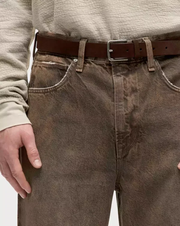 Mid rise waist denim jeans distressed dark brown wash