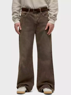 mid-rise waist denim jeans distressed dark brown wash Mid rise waist denim jeans distressed dark brown wash