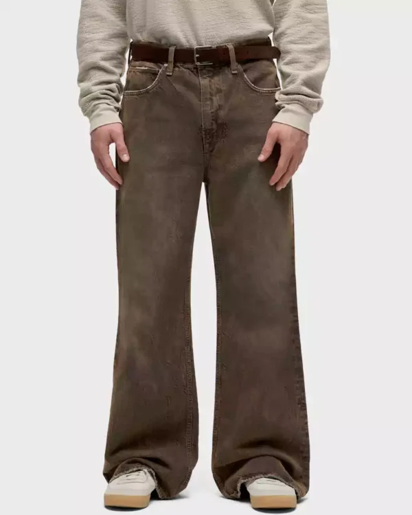 Mid rise waist denim jeans distressed dark brown wash