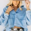 Mineral Washed Denim Long Sleeve Pullover Top
