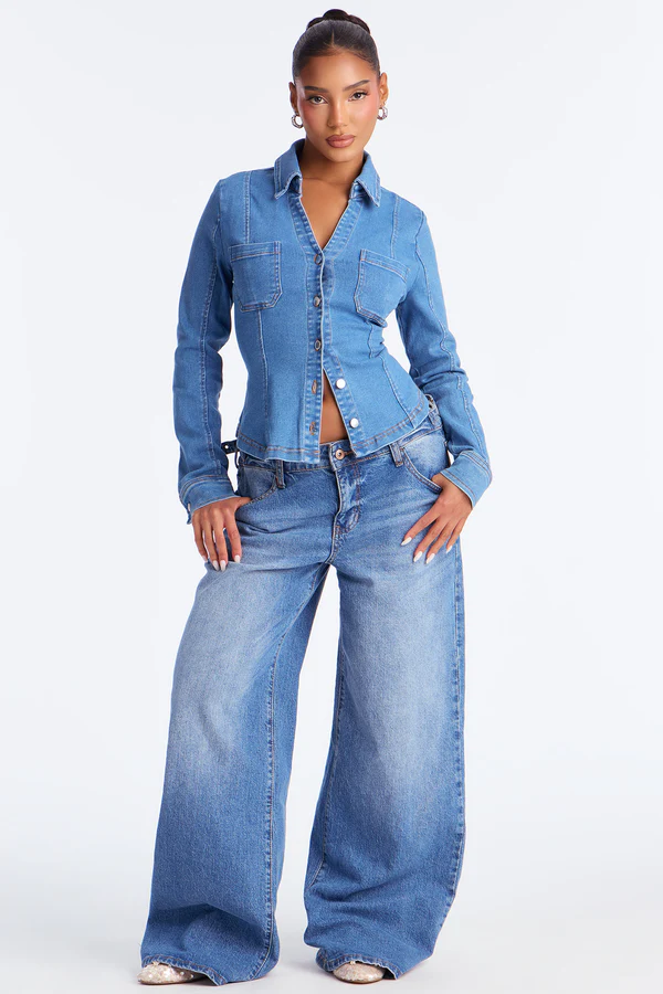 2 Medium Wash Made For Denim Top Shirt