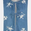 Affixed Cloth Embroidery Denim Clothing Accessorize Floral Embroidered Denim Waistcoat