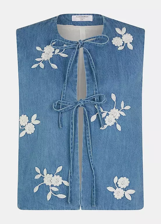 Affixed Cloth Embroidery Denim Clothing Accessorize Floral Embroidered Denim Waistcoat