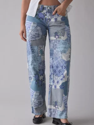 Cotton Canvas Low-Rise Pant Affixed Cloth Embroidery Denim Clothing