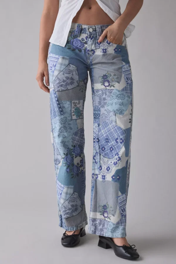 Affixed Cloth Embroidery Denim Clothing Cotton Canvas Low-Rise Pant Affixed Cloth Embroidery Denim Clothing