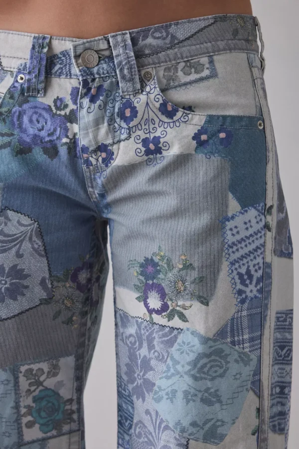 Affixed Cloth Embroidery Denim Clothing Cotton Canvas Low-Rise Pant Affixed Cloth Embroidery Denim Clothing