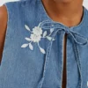 Affixed Cloth Embroidery Denim Clothing Accessorize Floral Embroidered Denim Waistcoat