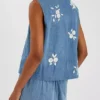 Affixed Cloth Embroidery Denim Clothing Accessorize Floral Embroidered Denim Waistcoat