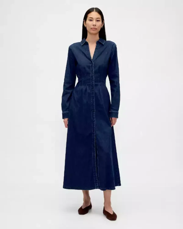 Blue denim maxi dress