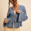 DM_20251113142236_004 Women's Drop Shoulder Long Sleeve Front Tie Loose Casual Blouse Denim Top