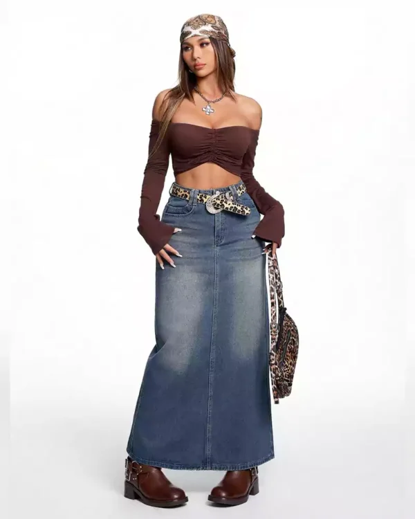 Denim long skirt