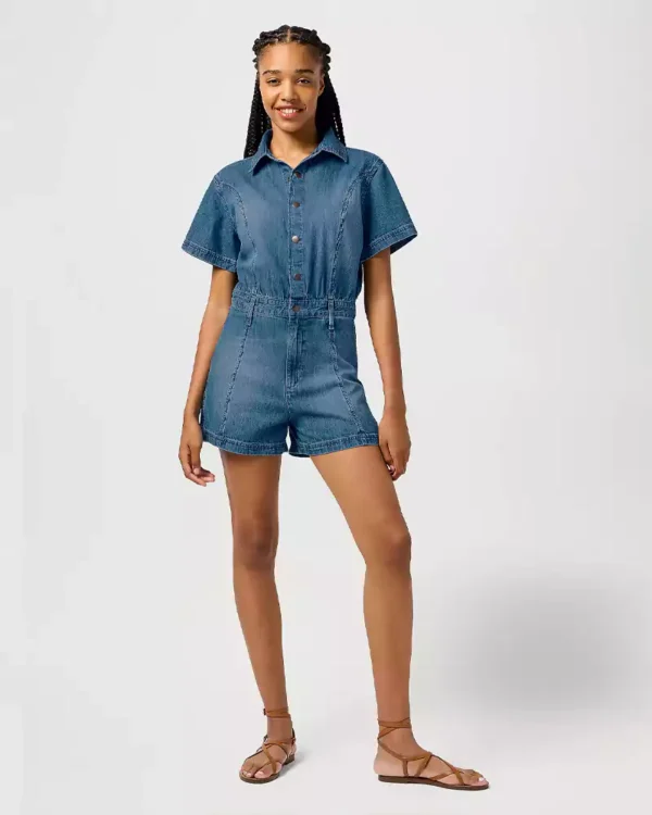 Denim romper shorts