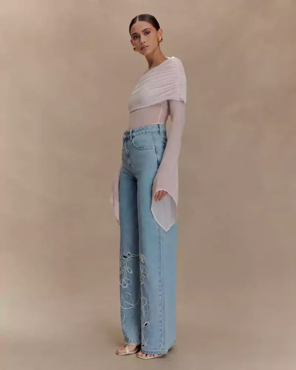 Embroidery on denim jeans