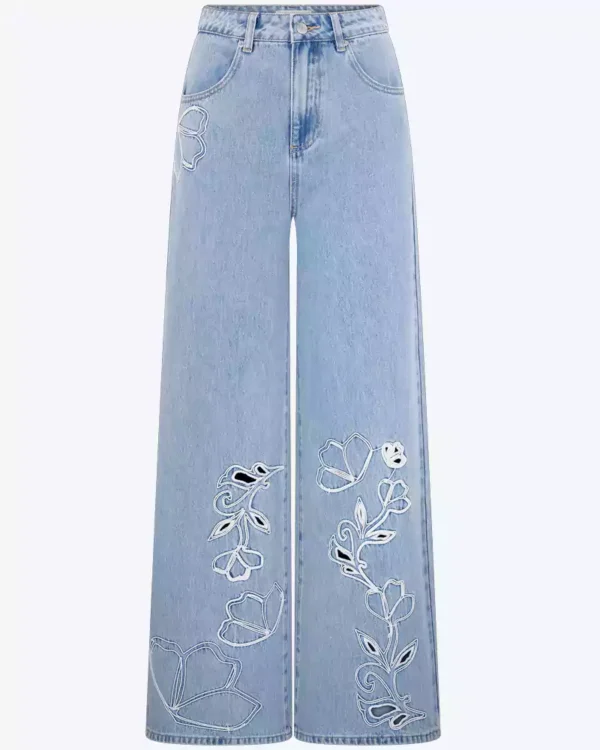 Embroidery on denim jeans