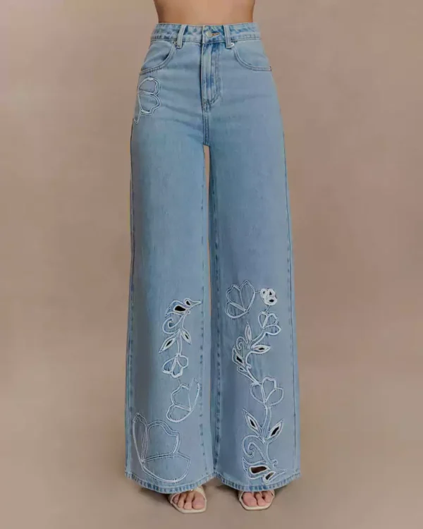Embroidery on denim jeans