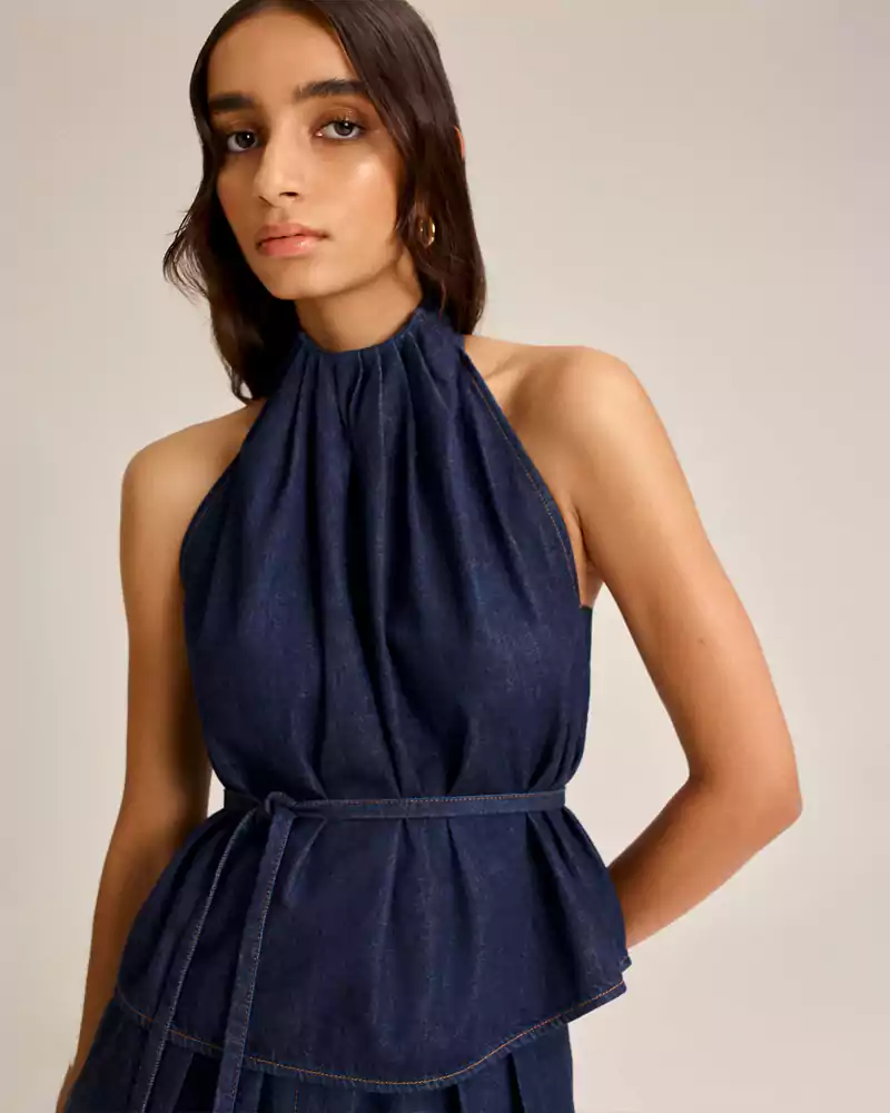 High neck denim top