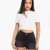 High waisted stretch denim shorts