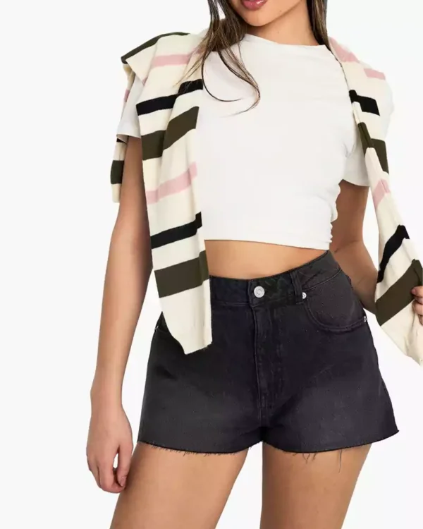 High waisted stretch denim shorts