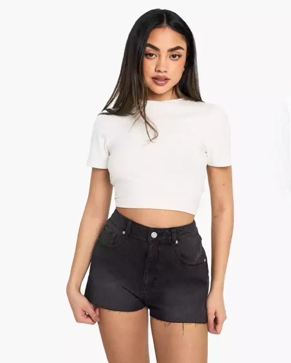 High waisted stretch denim shorts