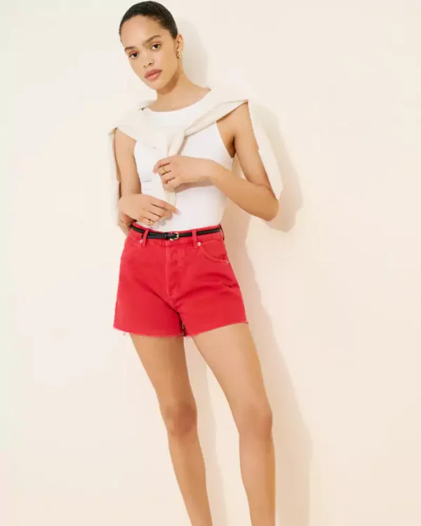 Red denim shorts