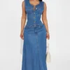 denim set ladies denim long long skirt and top