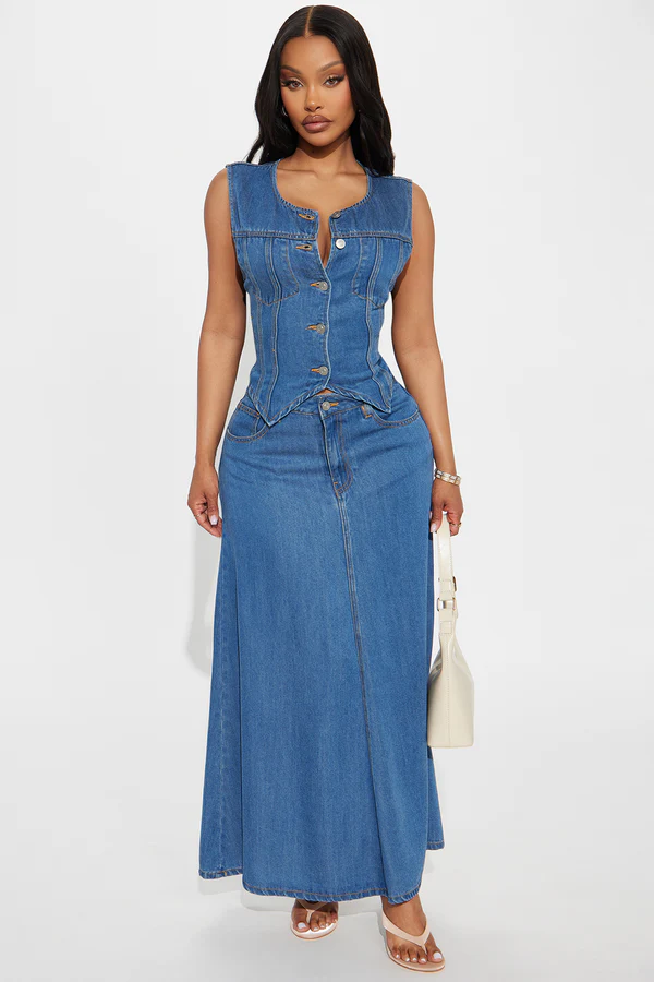 denim set ladies denim long long skirt and top