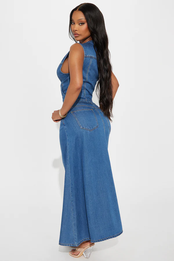 denim top set ladies denim long long skirt and top