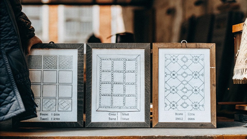 An embroidery shop price list showing different prices based on stitch count and complexity.