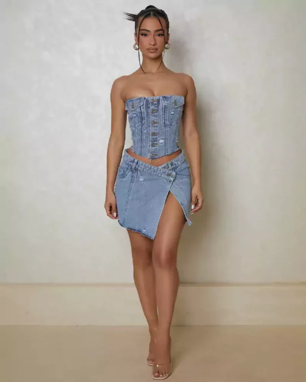 Asymmetrical denim skirt